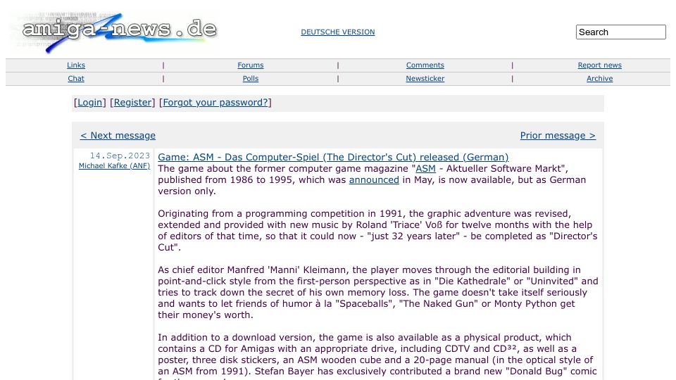 Screenshot of amiga-news.de: Game: ASM – Das Computer-Spiel (The Director's Cut) released
