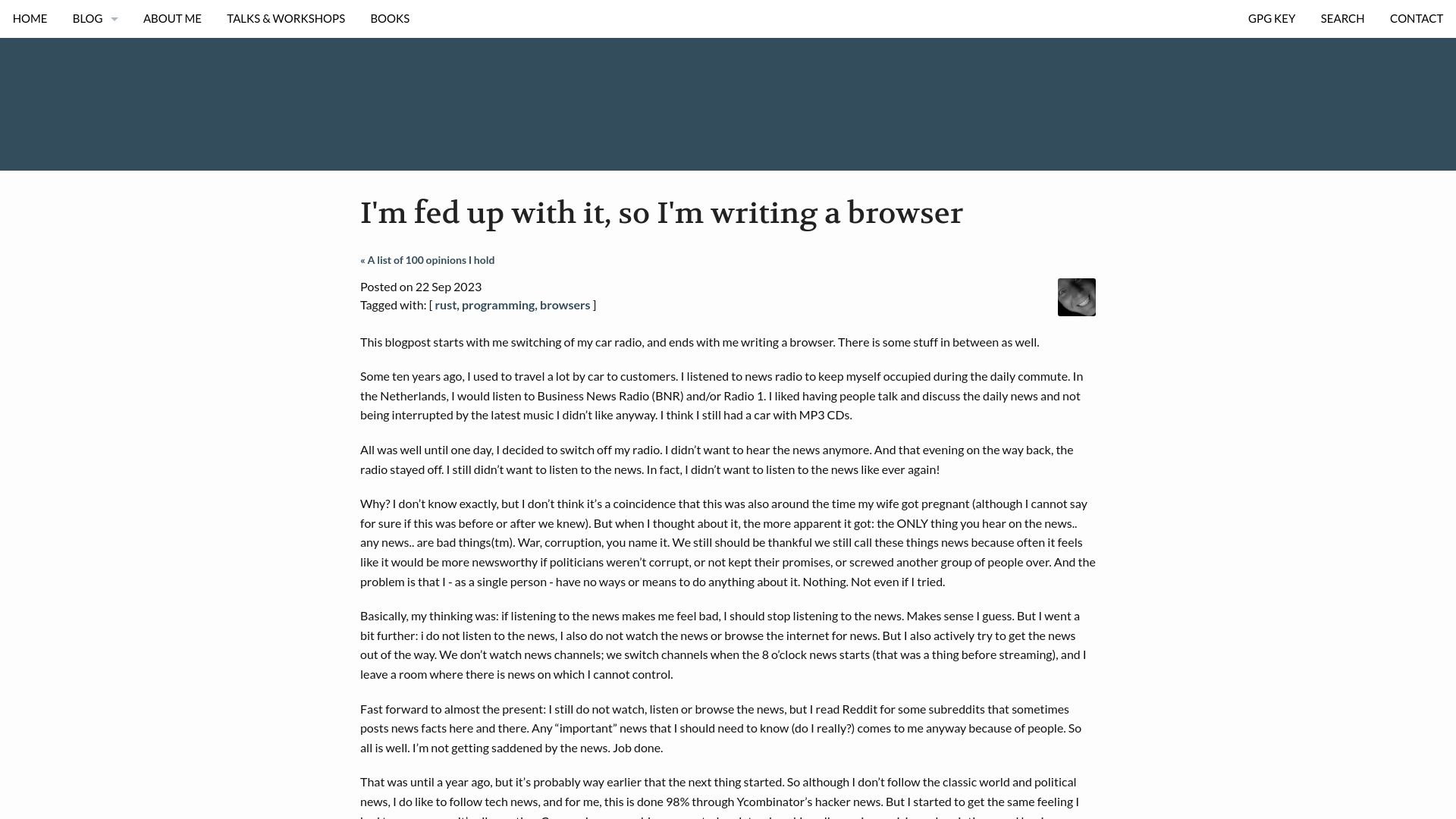 Screenshot of adayinthelifeof.nl: I'm fed up with it, so I'm writing a browser