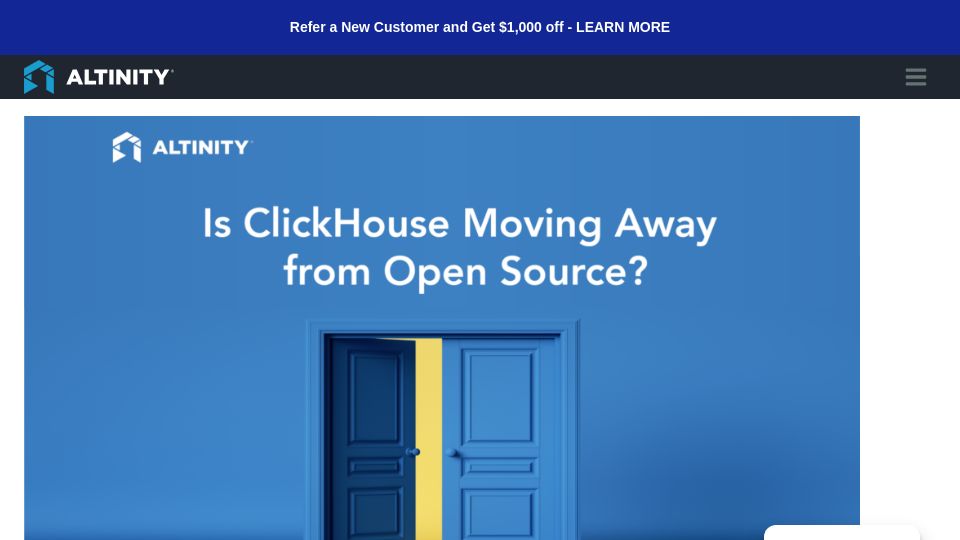 Screenshot of altinity.com: Is ClickHouse Moving Away from Open Source?
