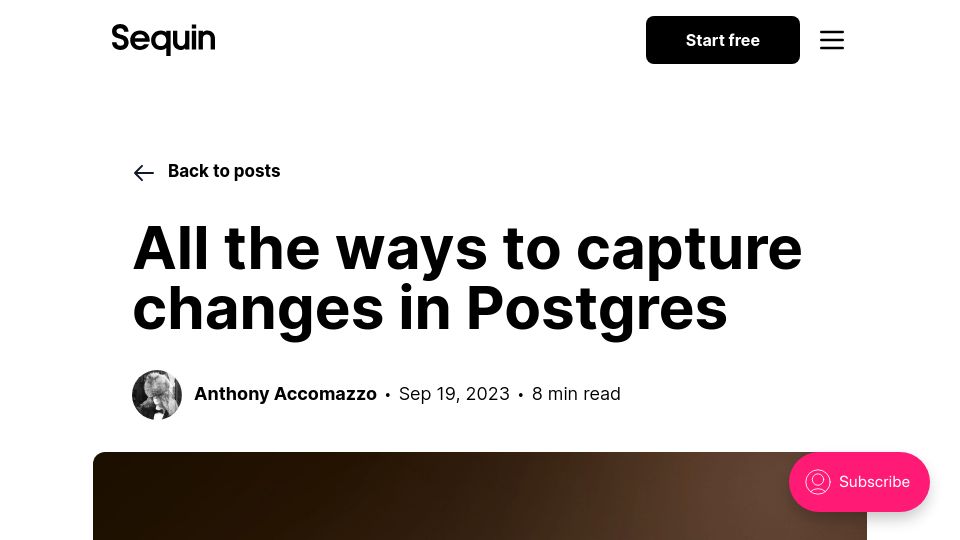 Screenshot of blog.sequin.io: Ways to capture changes in Postgres
