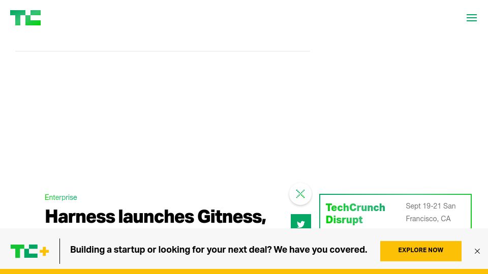 Screenshot of techcrunch.com: Harness launches Gitness, an open-source GitHub competitor