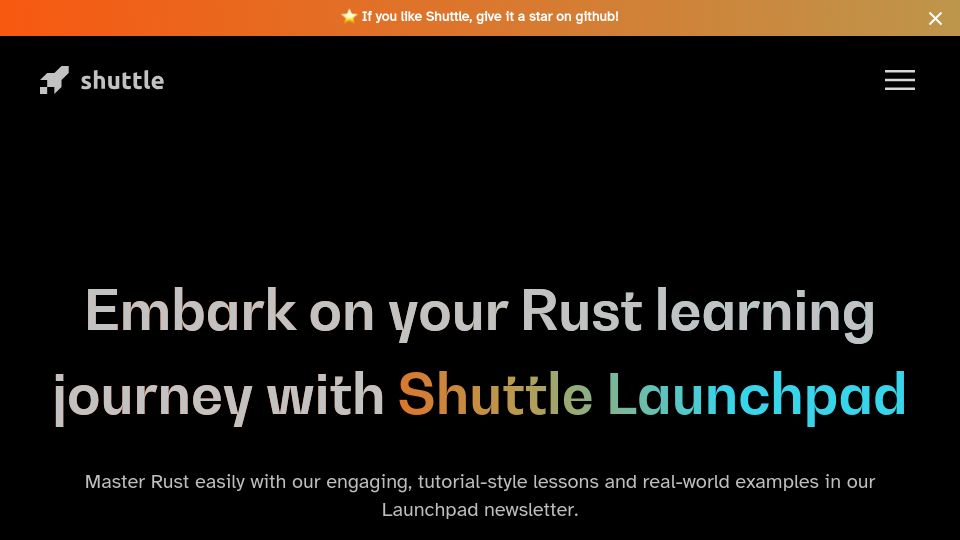 Screenshot of shuttle.rs: Learn Rust by building real-world examples