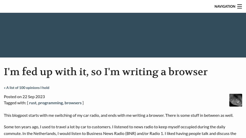 Screenshot of adayinthelifeof.nl: I'm fed up with it, so I'm writing a browser