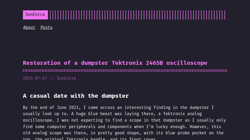 Screenshot of sunestra.fr: Dumpster Tektronix 2465B Restoration