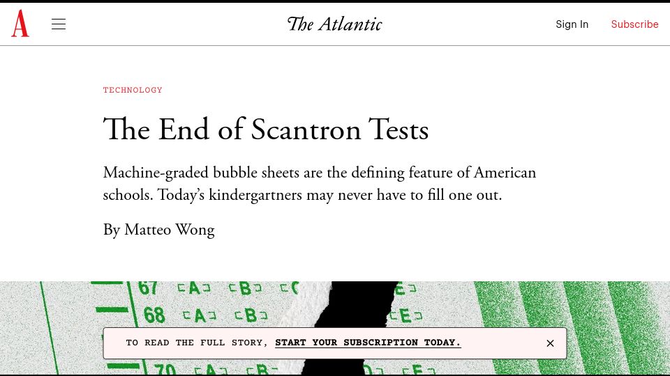 Screenshot of theatlantic.com: The End of Scantron Tests