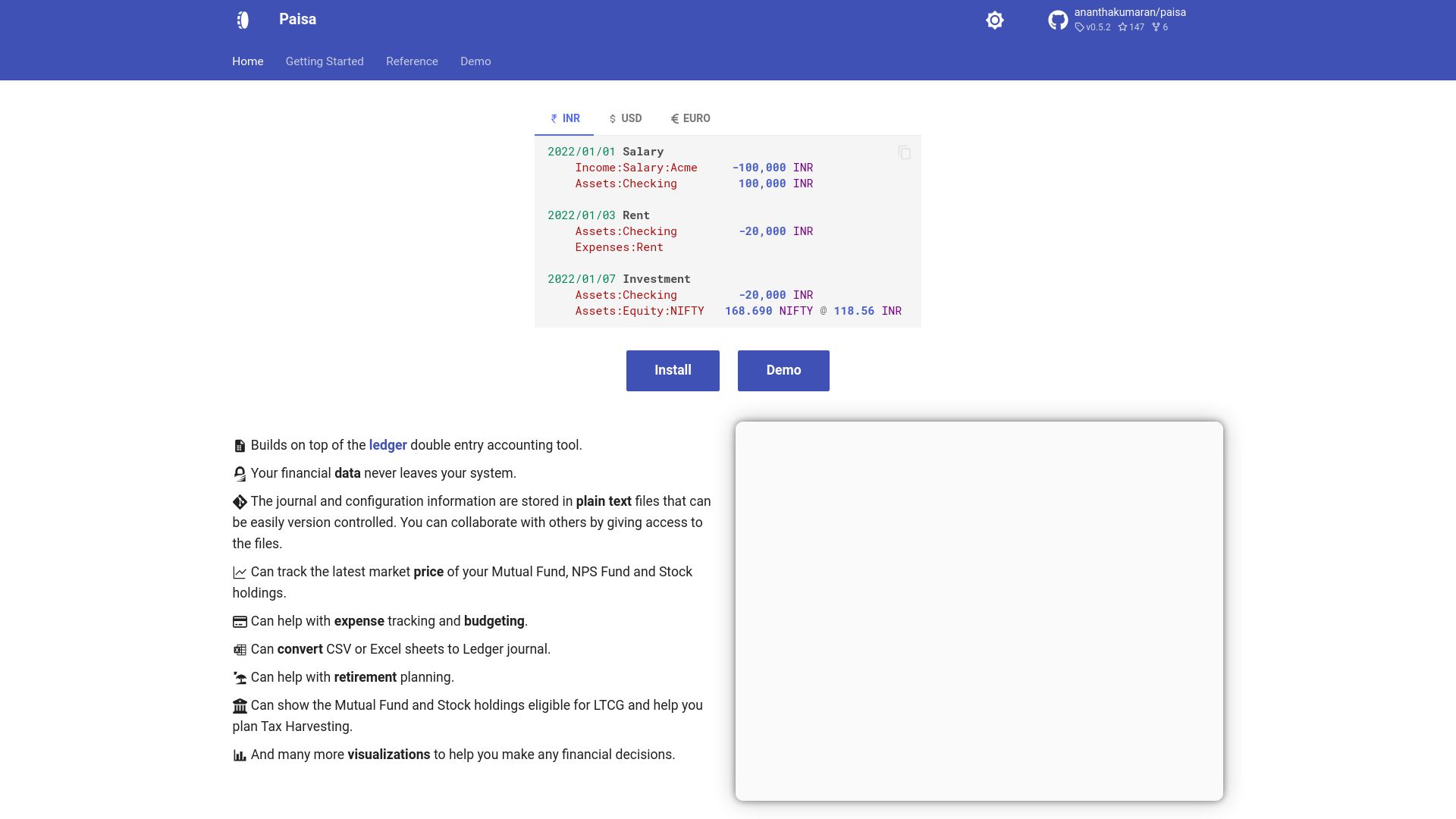 Screenshot of paisa.fyi: Show HN: Paisa – Open-Source Personal Finance Manager