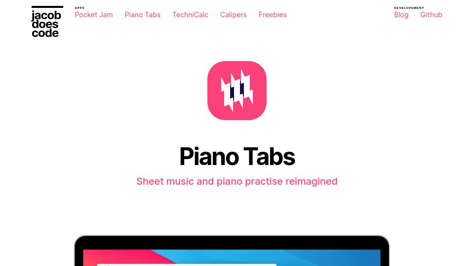 Screenshot of jacobdoescode.com: Show HN: Learn piano without sheet music