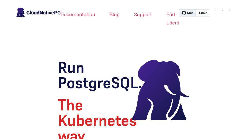 Screenshot of cloudnative-pg.io: CloudNativePG – Postgres Operator for Kubernetes