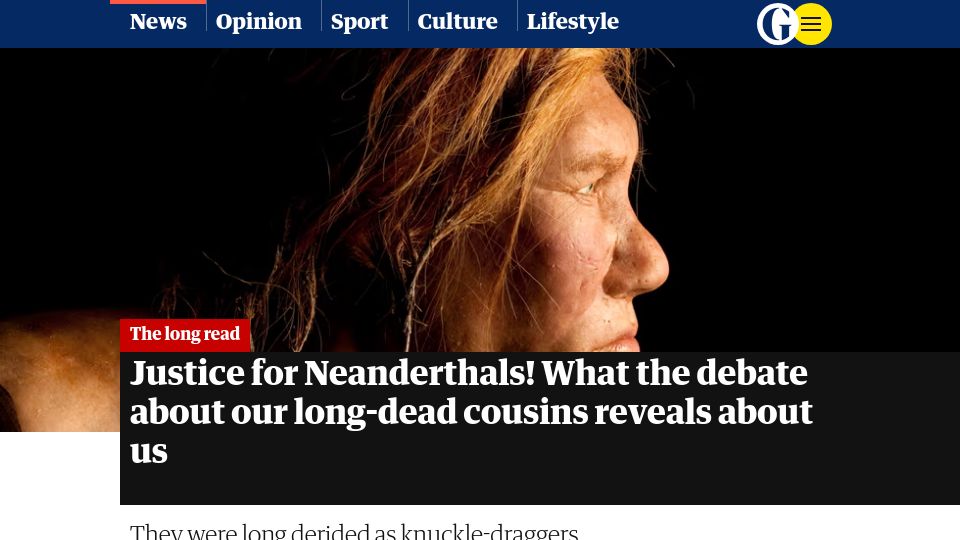 Screenshot of theguardian.com: What the debate about Neanderthals reveals about us