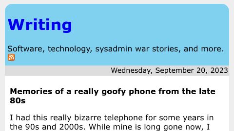 Screenshot of rachelbythebay.com: Memories of a goofy phone from the late 80s