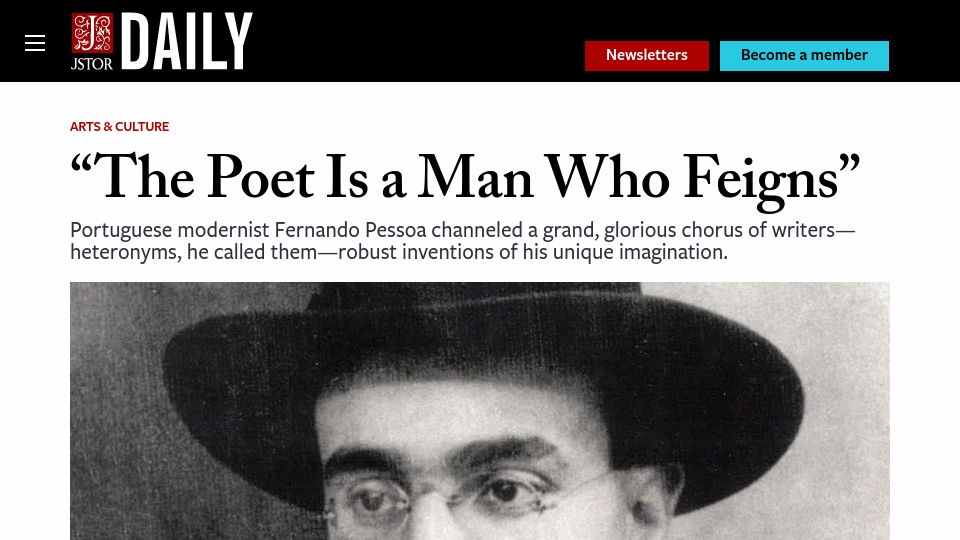 Screenshot of daily.jstor.org: “The Poet Is a Man Who Feigns”