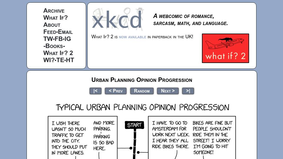 Screenshot of xkcd.com: Urban Planning Opinion Progression