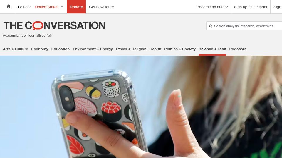 Screenshot of theconversation.com: Spyware can infect your phone or computer via the ads you see online – report