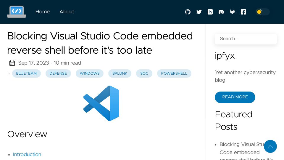 Screenshot of ipfyx.fr: Blocking Visual Studio Code embedded reverse shell before it's too late