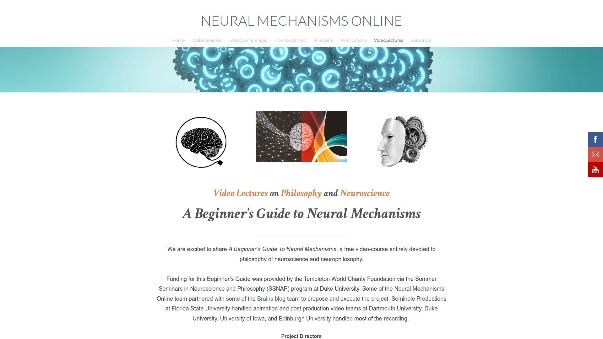Screenshot of neuralmechanisms.org: A beginner's guide to neural mechanisms