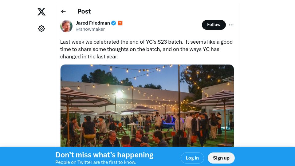 Screenshot of twitter.com: Ways YC has changed in the last year