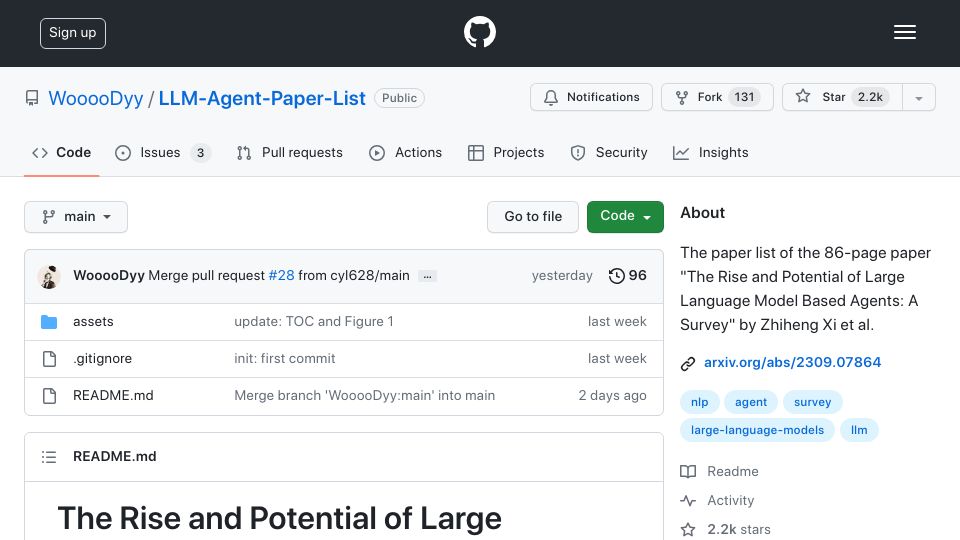 Screenshot of github.com: LLM Agent Paper List