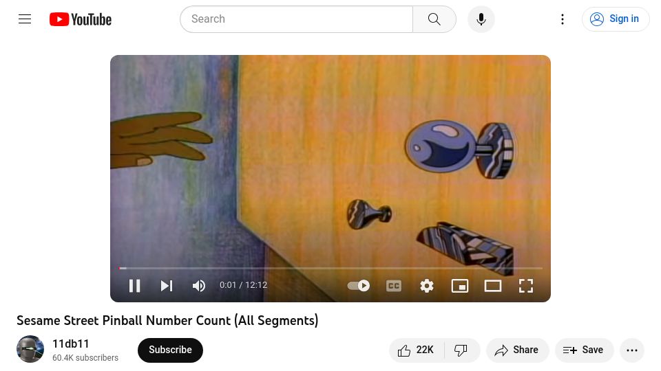 Screenshot of youtube.com: Sesame Street Pinball Number Count [video]