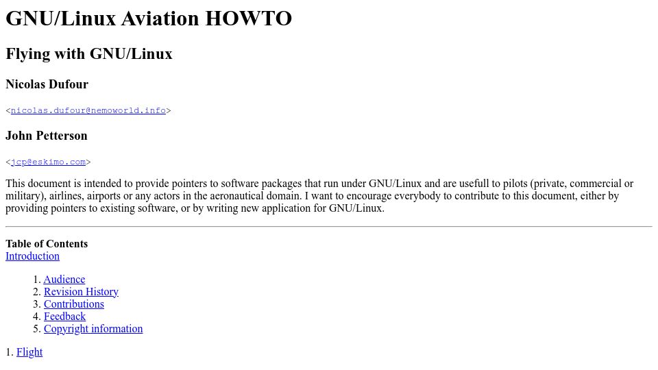 Screenshot of tldp.org: GNU/Linux Aviation HOWTO (2006)