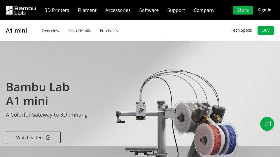 Screenshot of bambulab.com: Bambu Lab A1 Mini