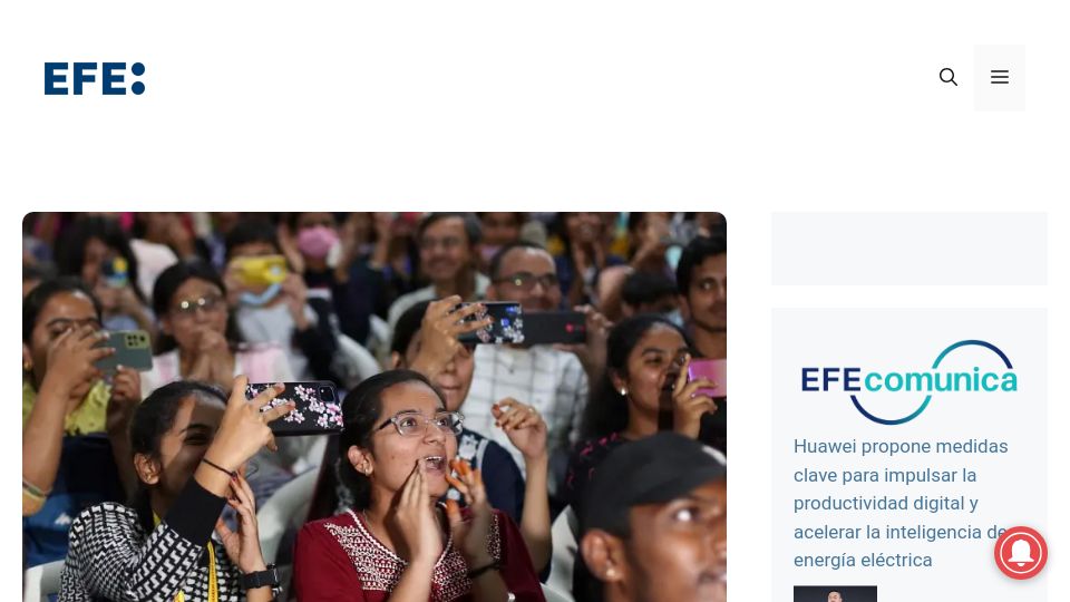 Screenshot of efe.com: India fails to re-establish communication with its Moon probe