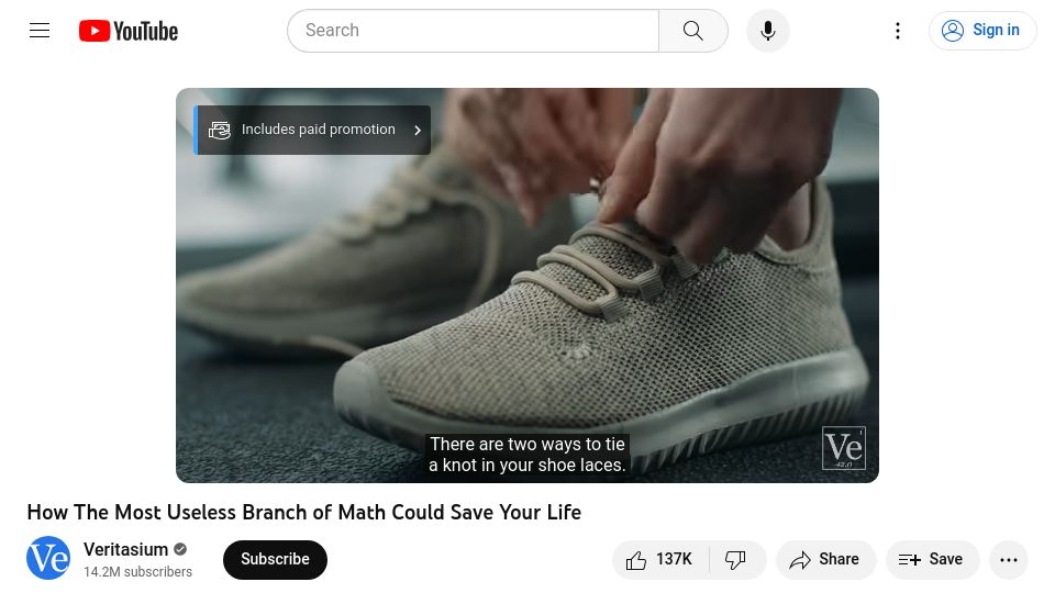 Screenshot of youtube.com: Knot theory [video]
