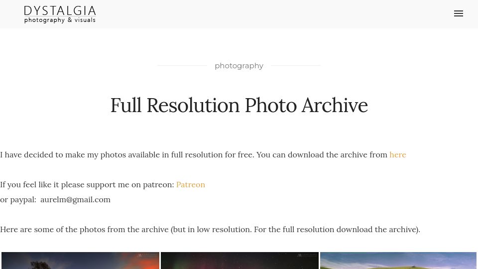 Screenshot of aurelm.com: Full Resolution Photo Archive