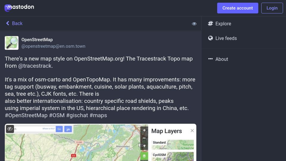 Screenshot of en.osm.town: There's a new map style on OpenStreetMap.org