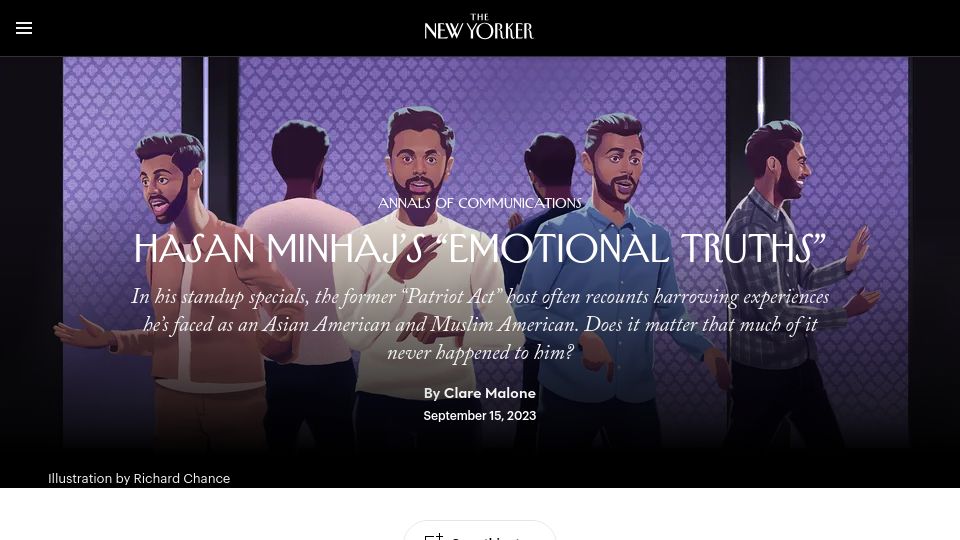 Screenshot of newyorker.com: Hasan Minhaj’s “Emotional Truths”