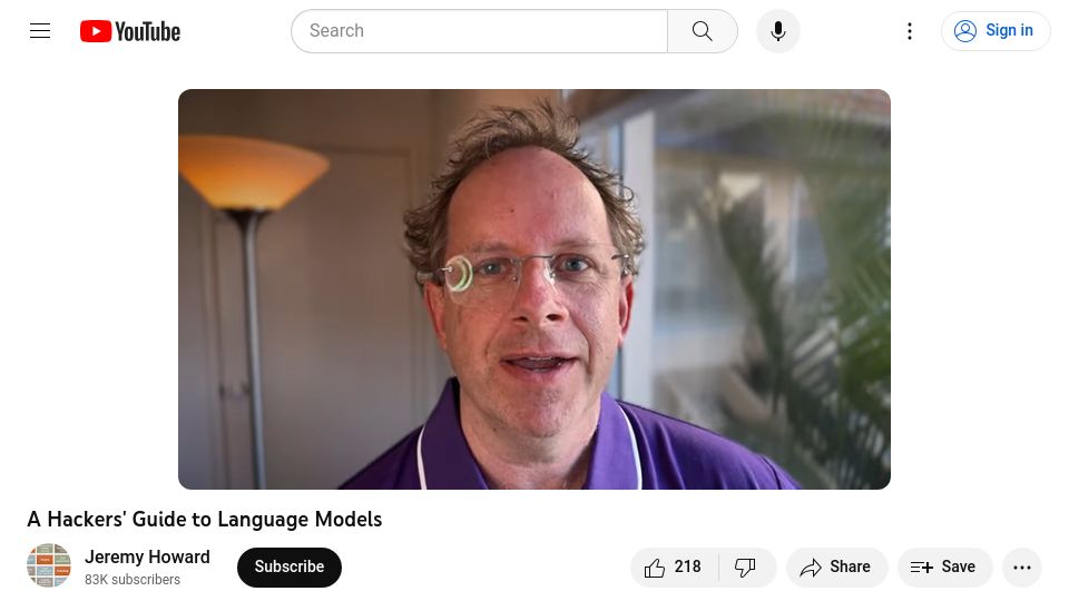 Screenshot of youtube.com: A hacker's guide to language models [video]