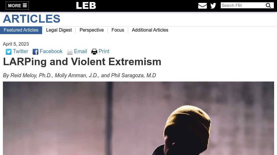 Screenshot of leb.fbi.gov: LARPing and Violent Extremism