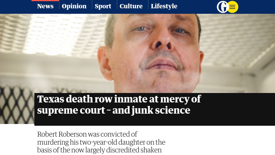 Screenshot of theguardian.com: Texas death row inmate at mercy of supreme court, and junk science