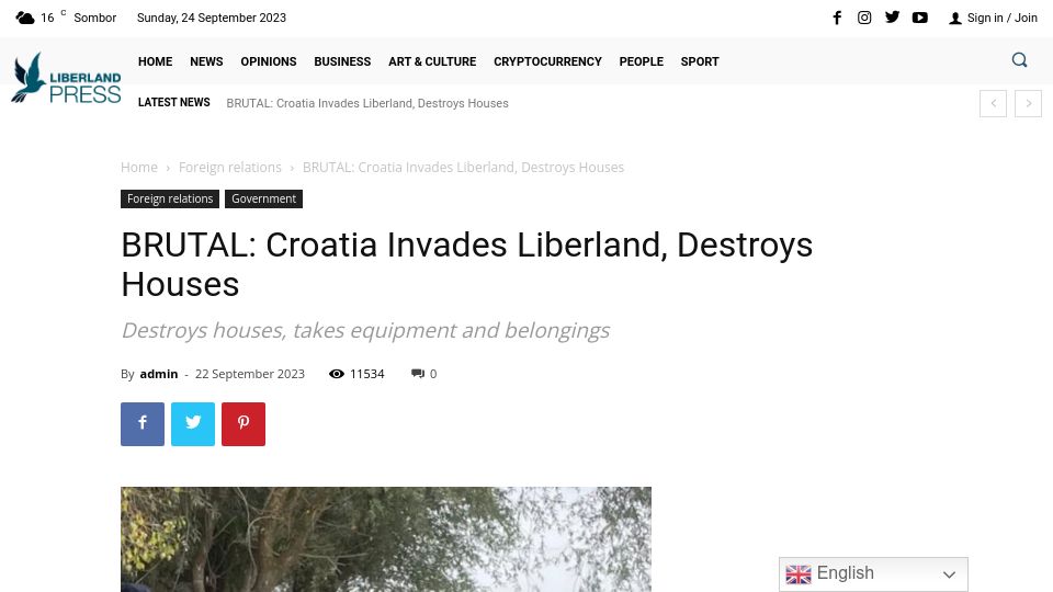 Screenshot of liberlandpress.com: Croatia demolished houses of libertarian project “Liberland”, seized property