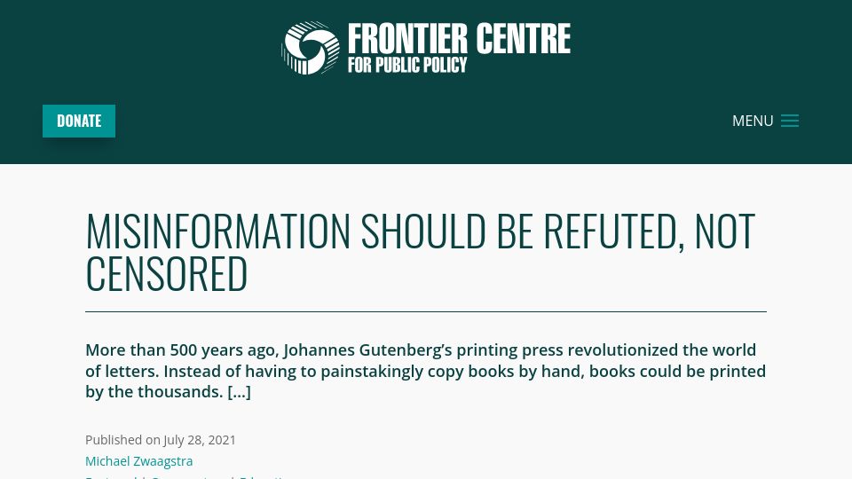 Screenshot of fcpp.org: Misinformation Should be Refuted, not Censored