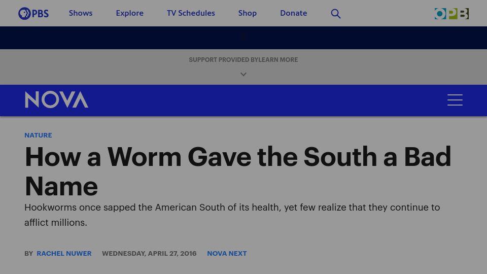 Screenshot of pbs.org: Hookworm gave the South a bad name (2016)