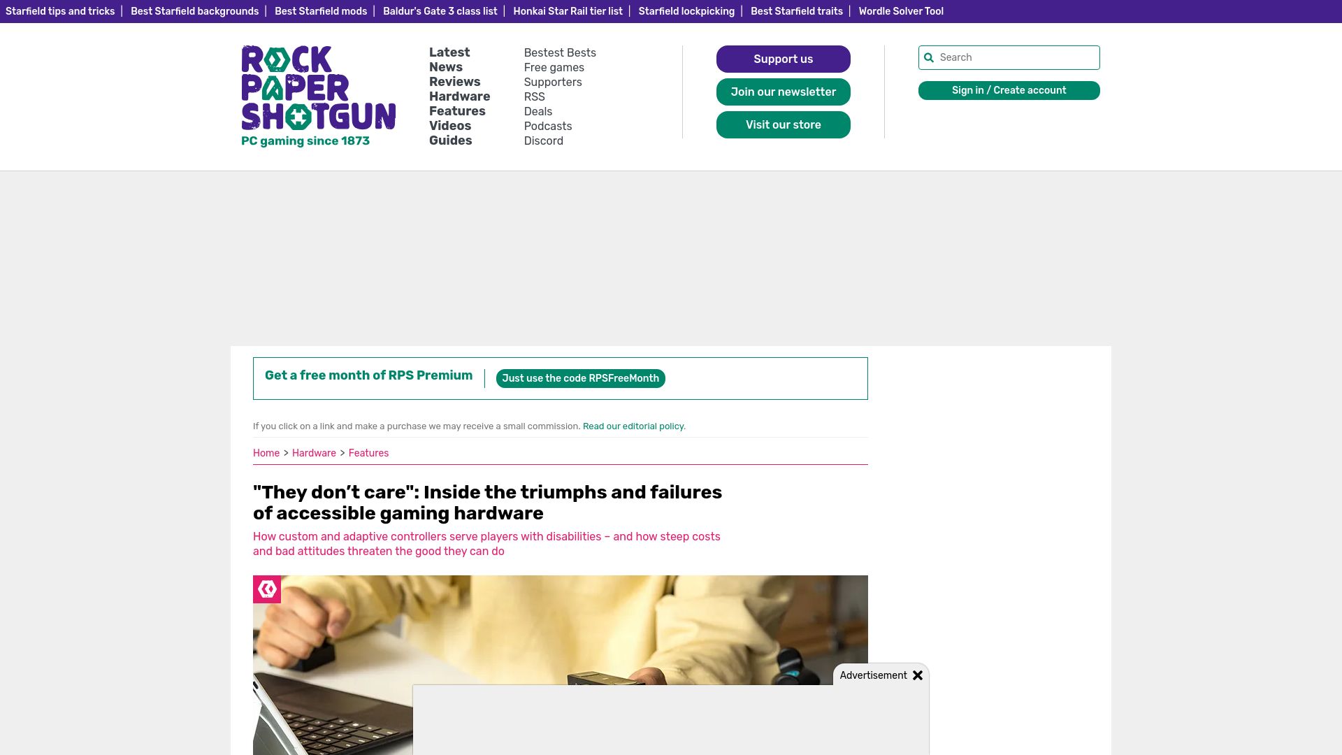Screenshot of rockpapershotgun.com: The triumphs and failures of accessible gaming hardware