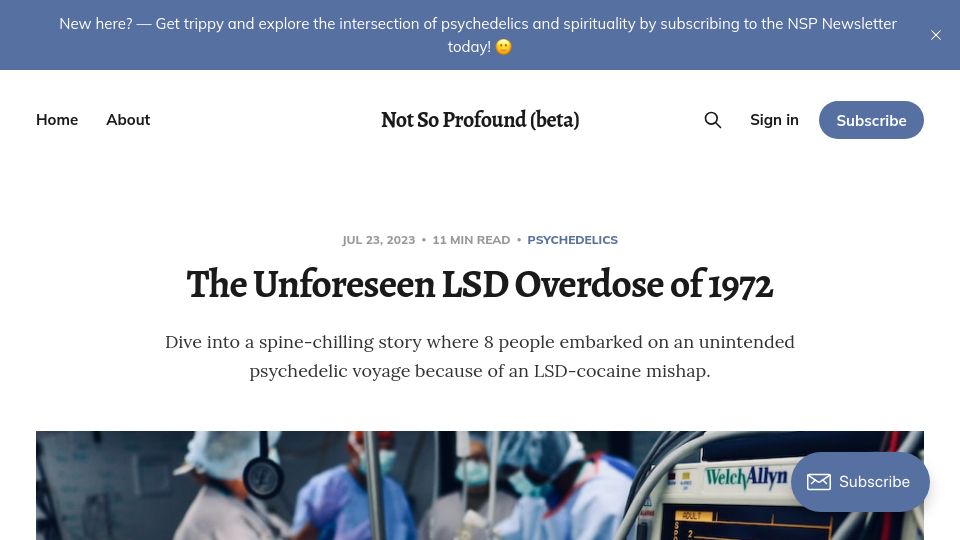 Screenshot of notsoprofound.com: The Unforeseen LSD Overdose of 1972