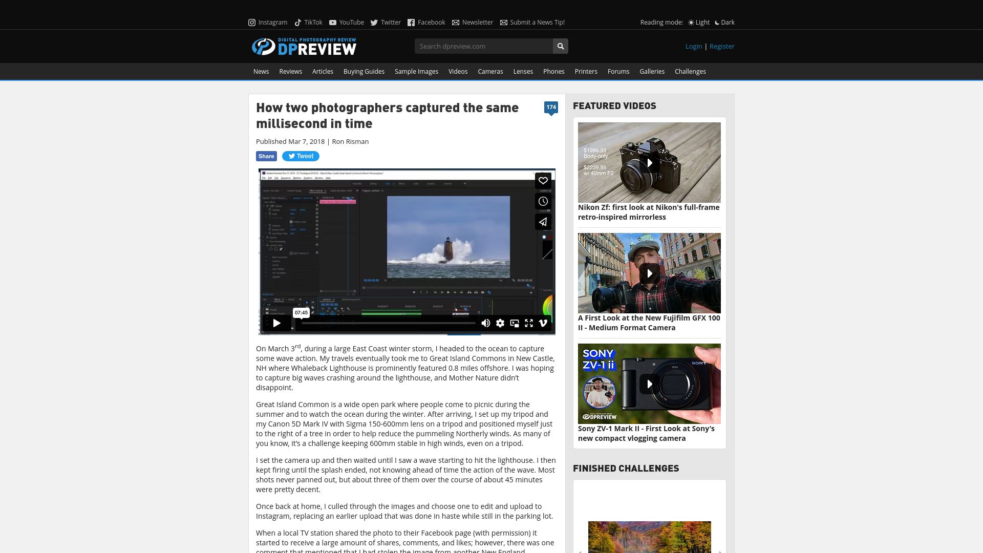 Screenshot of dpreview.com: Two photographers captured the same millisecond in time (2018)