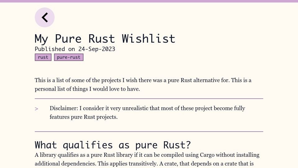 Screenshot of gburghoorn.com: My Pure Rust Wishlist