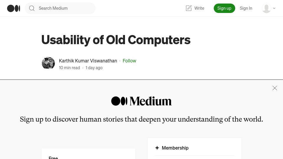 Screenshot of blog.karthikkumar.org: Usability of Old Computers