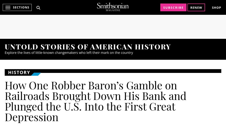 Screenshot of smithsonianmag.com: One robber baron’s gamble on railroads