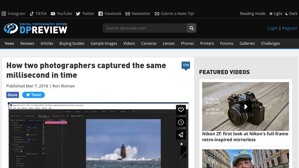 Screenshot of dpreview.com: Two photographers captured the same millisecond in time (2018)