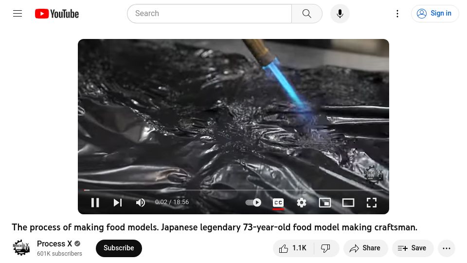 Screenshot of youtube.com: The process of making food models. Japanese 73-year-old craftsman [video]