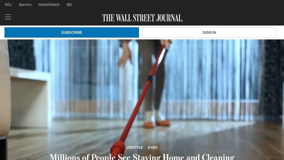 Screenshot of wsj.com: Millions of People See Staying Home and Cleaning as Their Idea of a Good Time