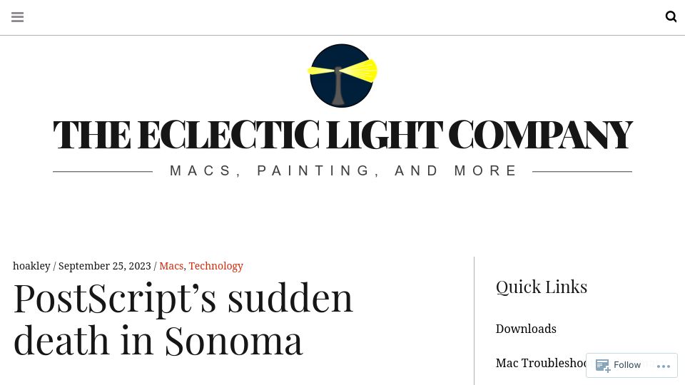 Screenshot of eclecticlight.co: PostScript’s sudden death in Sonoma
