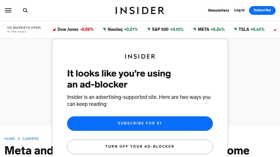 Screenshot of businessinsider.com: Meta and Salesforce are looking to re-hire some workers they just laid off