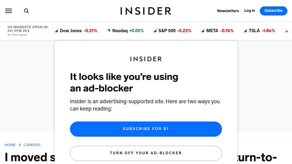Screenshot of businessinsider.com: I moved states just before the return-to-office order at Amazon, so I quit