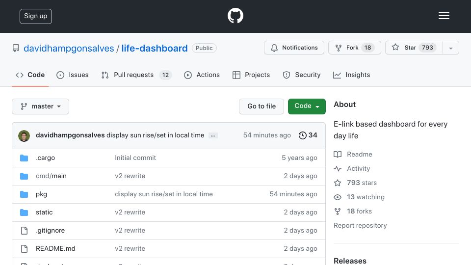 Screenshot of github.com: Show HN: E-Ink Day Schedule