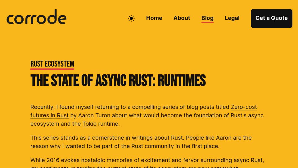 Screenshot of corrode.dev: The State of Async Rust: Runtimes