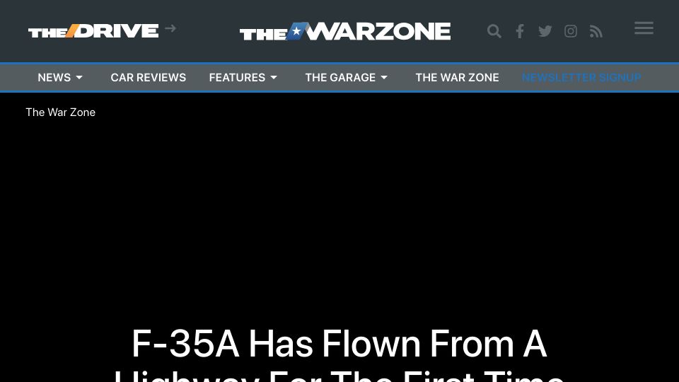 Screenshot of thedrive.com: F-35A has flown from a highway for the first time